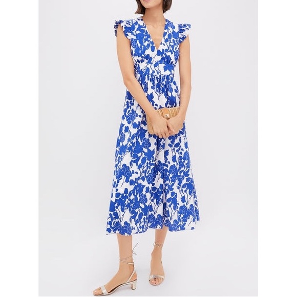 HYACINTH HOUSEBlue Floral Ruffle Sleeve Robinson Dress
